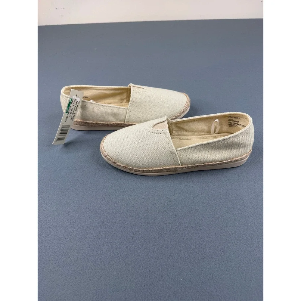 Esprit Ellery Espadrille Flat Womens 7.5 Natural Linen Slip On Shoes NEW